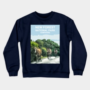 New Forest, Hampshire ponies, horses gift. New Forest Travel poster Crewneck Sweatshirt